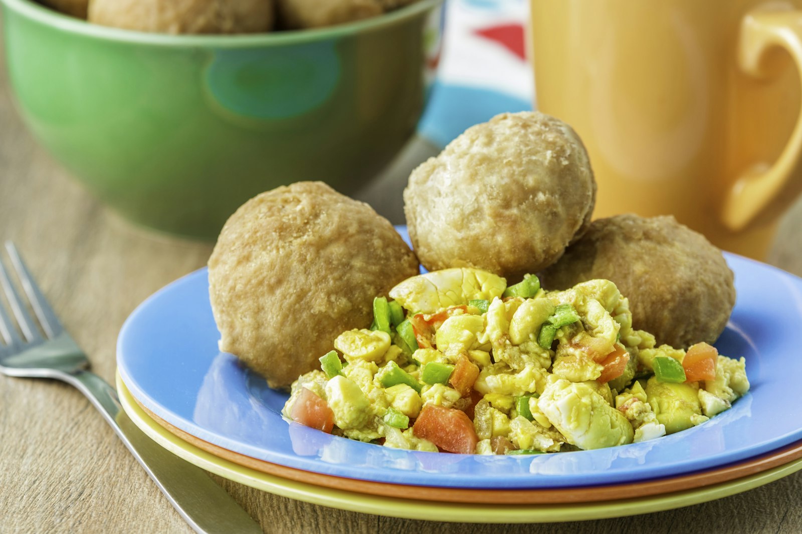 Caribbean ackee and saltfish with fried dumplings