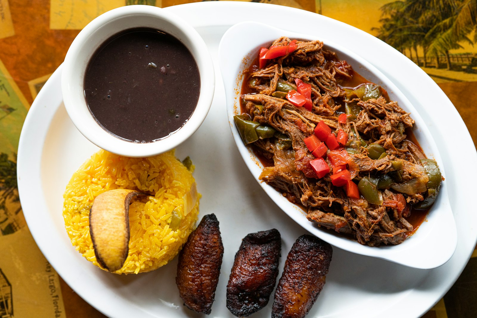 Cuban ropa vieja shredded beef with yellow rice