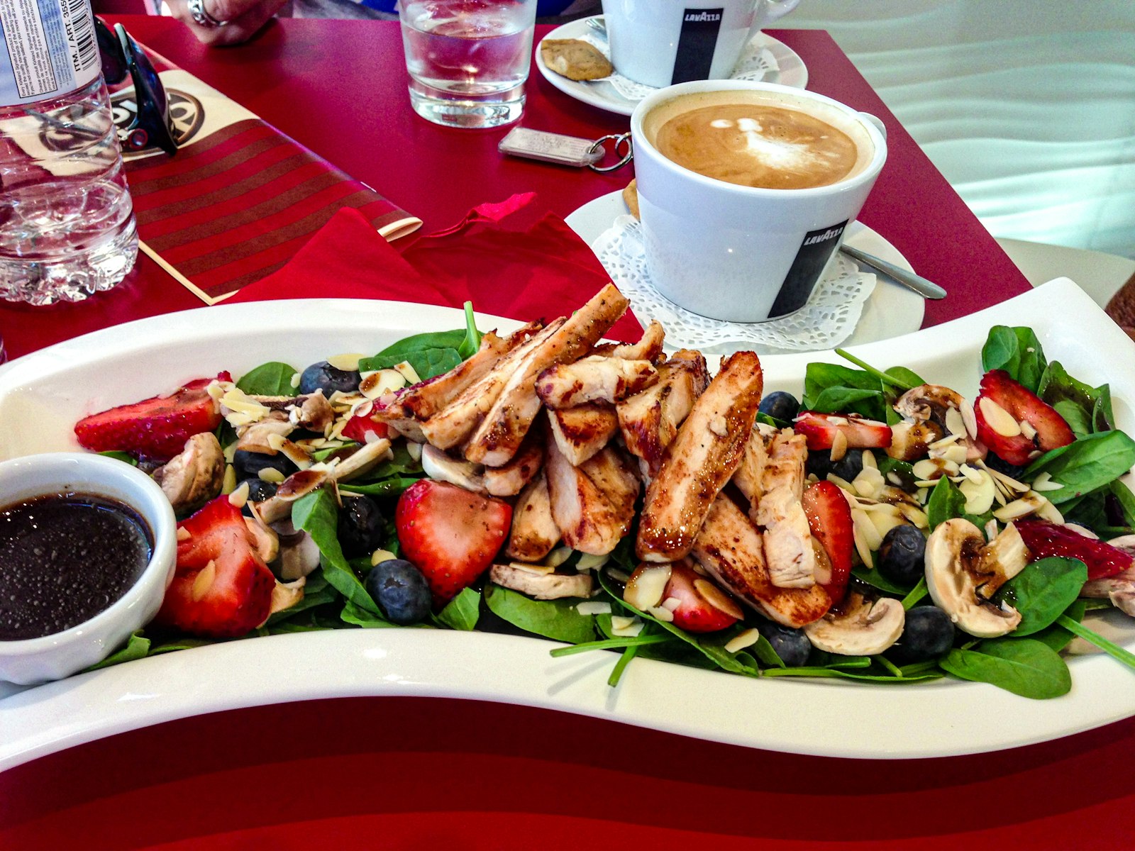 Balsamic chicken salad with strawberries and greens