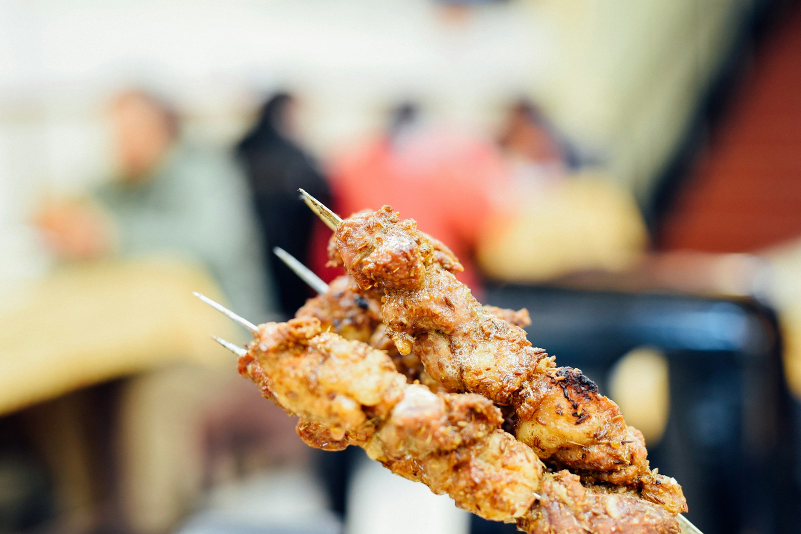 Chicken tikka skewers fresh from the grill