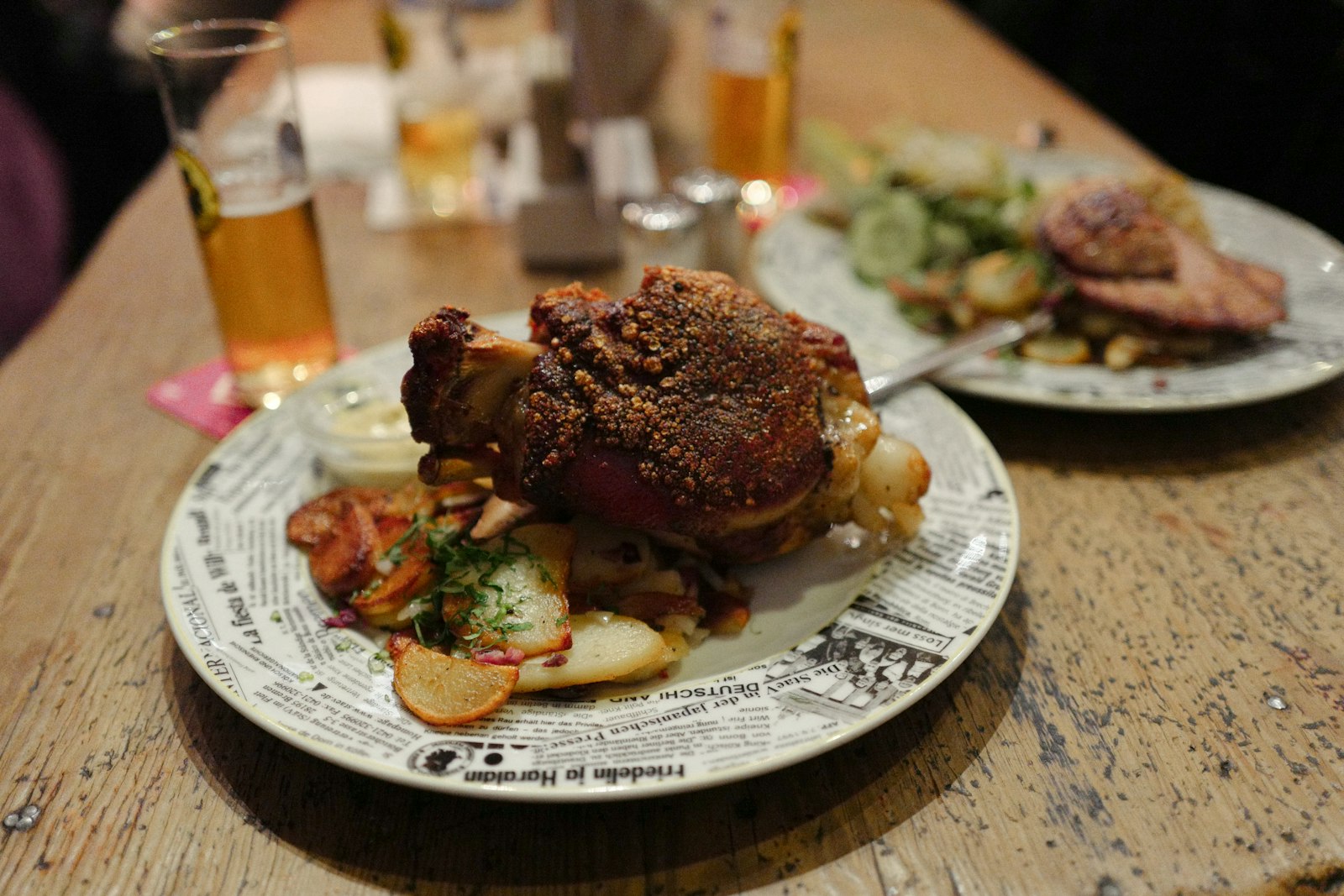 German dinners: crispy roast pork knuckle