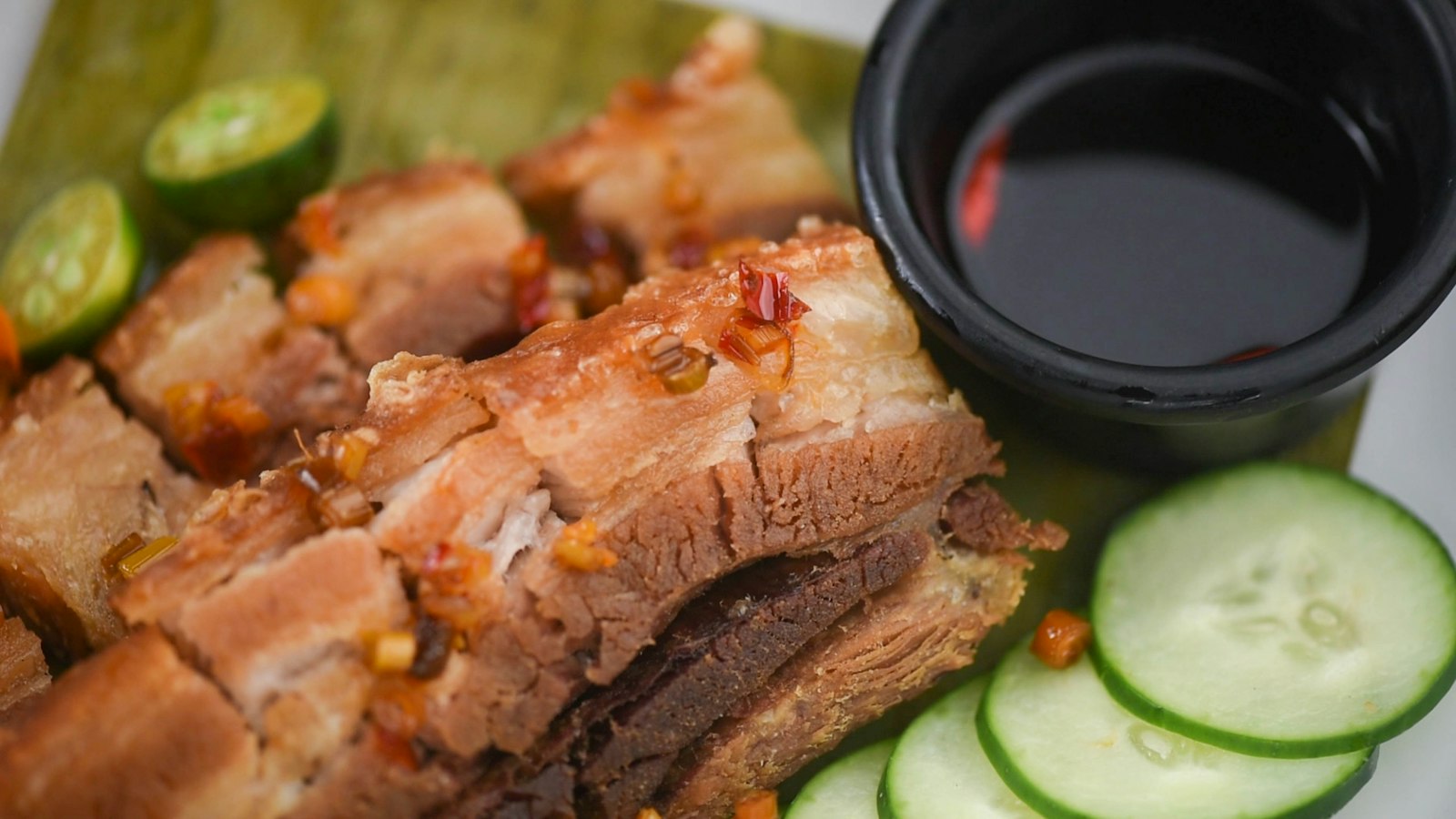Crispy fried pork belly with a dipping sauce