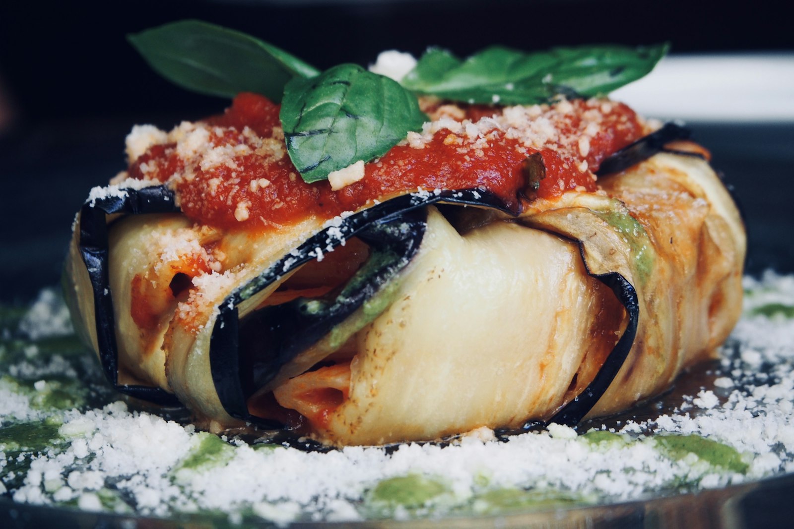Italian American eggplant parmesan with tomato sauce