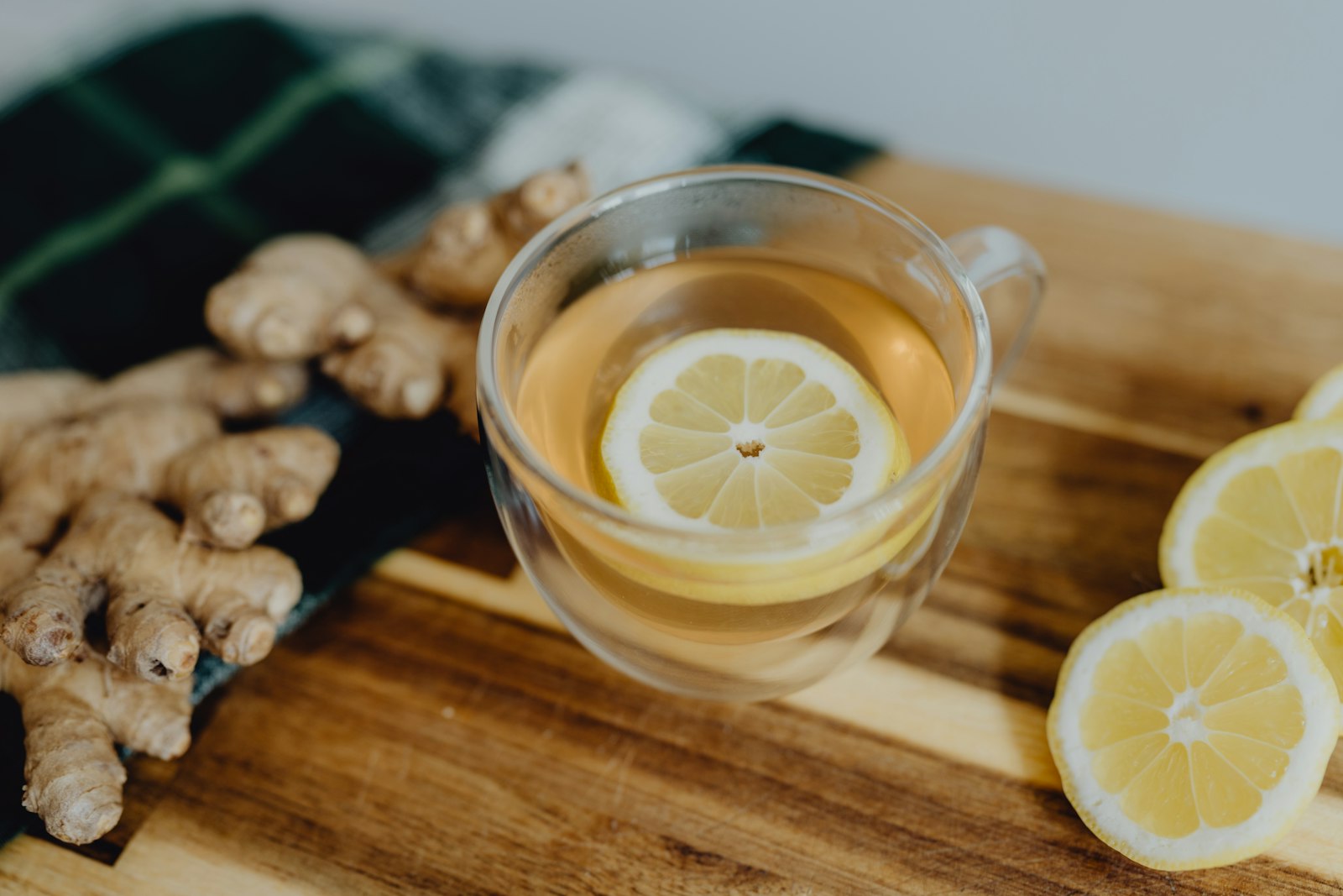 Anti-inflammatory foods: ginger lemon tea in a glass cup