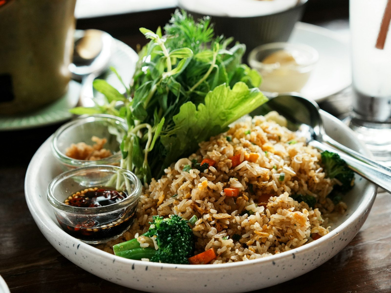 Veggie fried rice bowl with greens