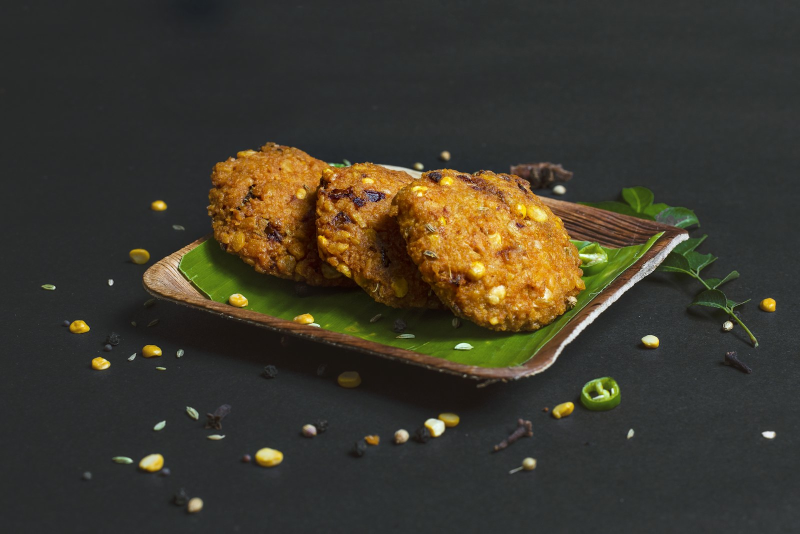 Crispy fritters on a wooden board