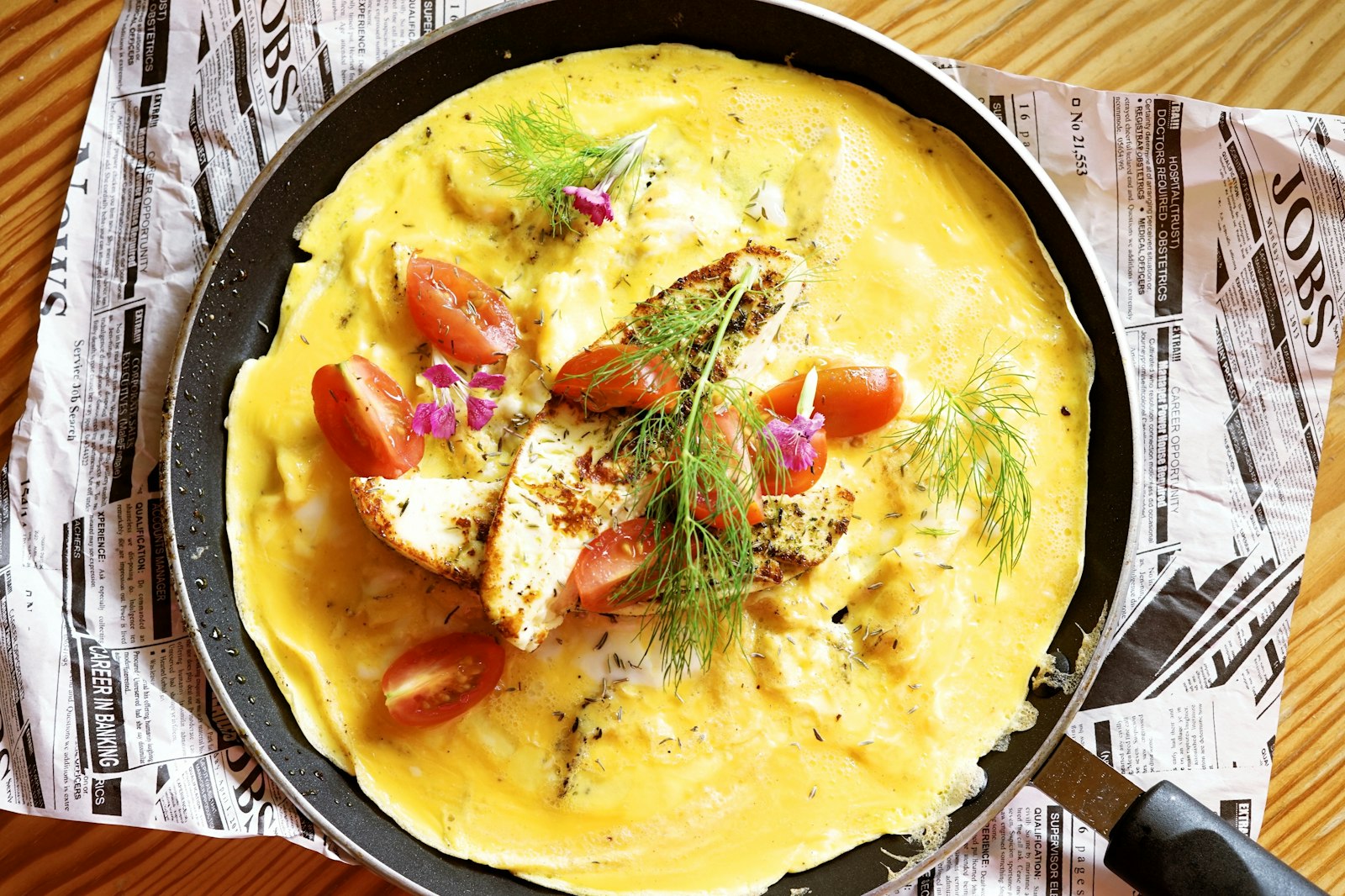 Skillet frittata with cherry tomatoes and dill