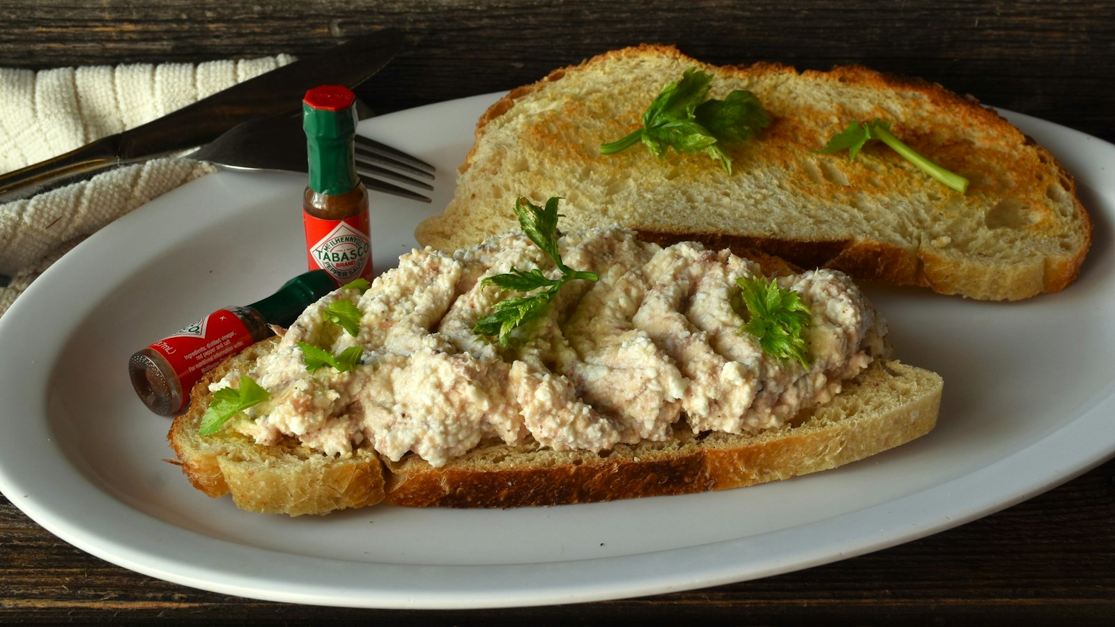 Deli chicken salad sandwich, open faced