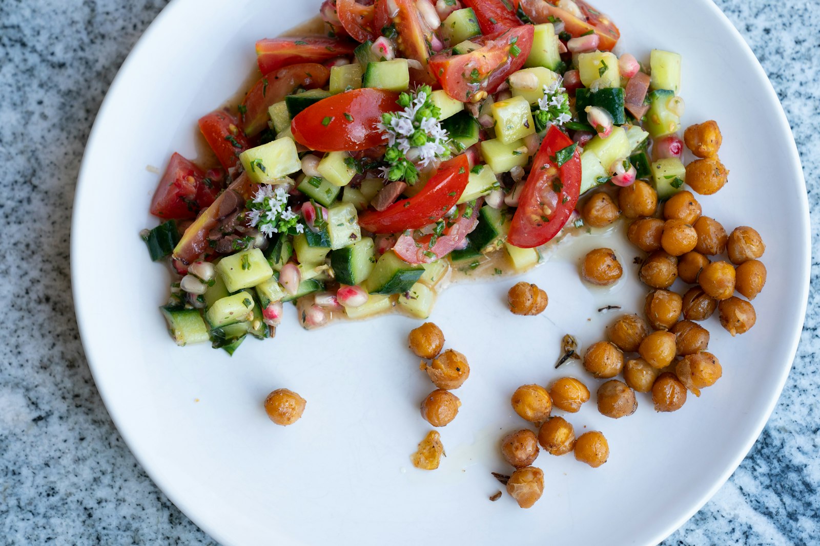 Deli chickpea salad with tomatoes and cucumber