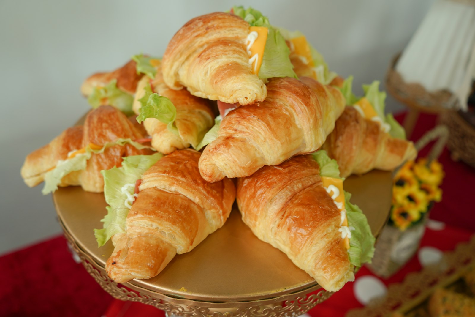 Croissants filled with chicken and lettuce