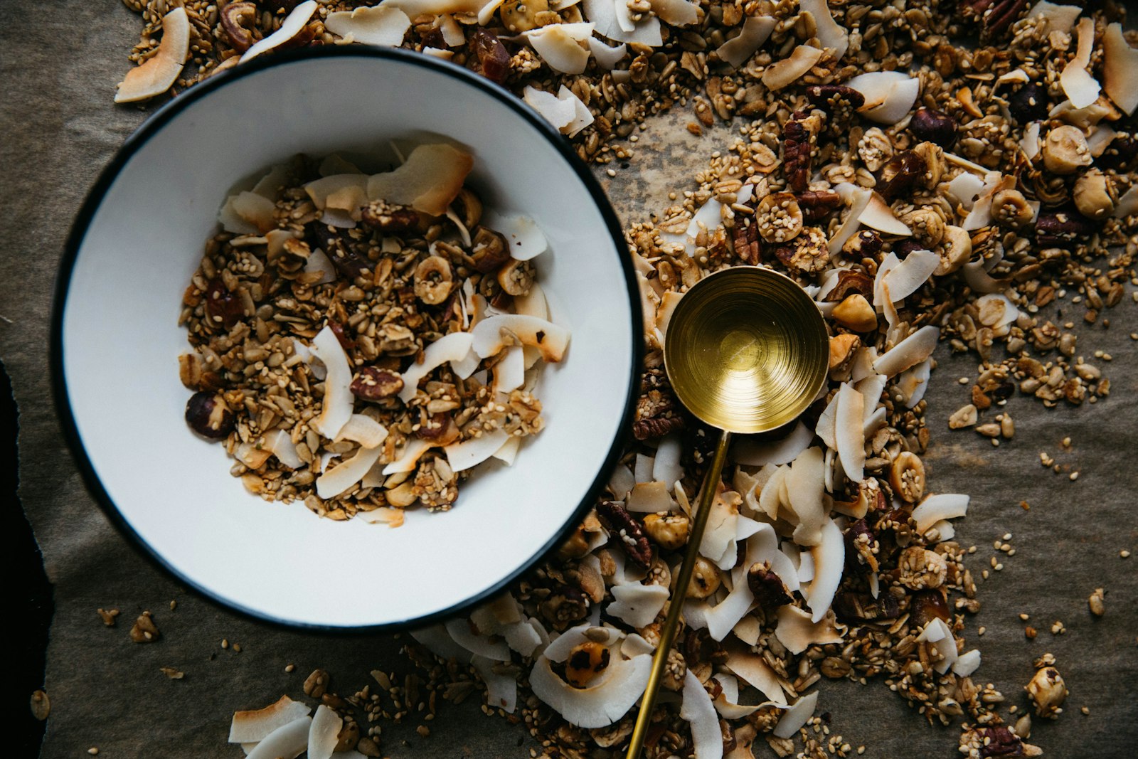 Bowl of homemade granola with coconut
