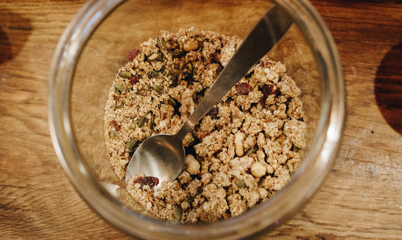 Granola stored in a glass jar