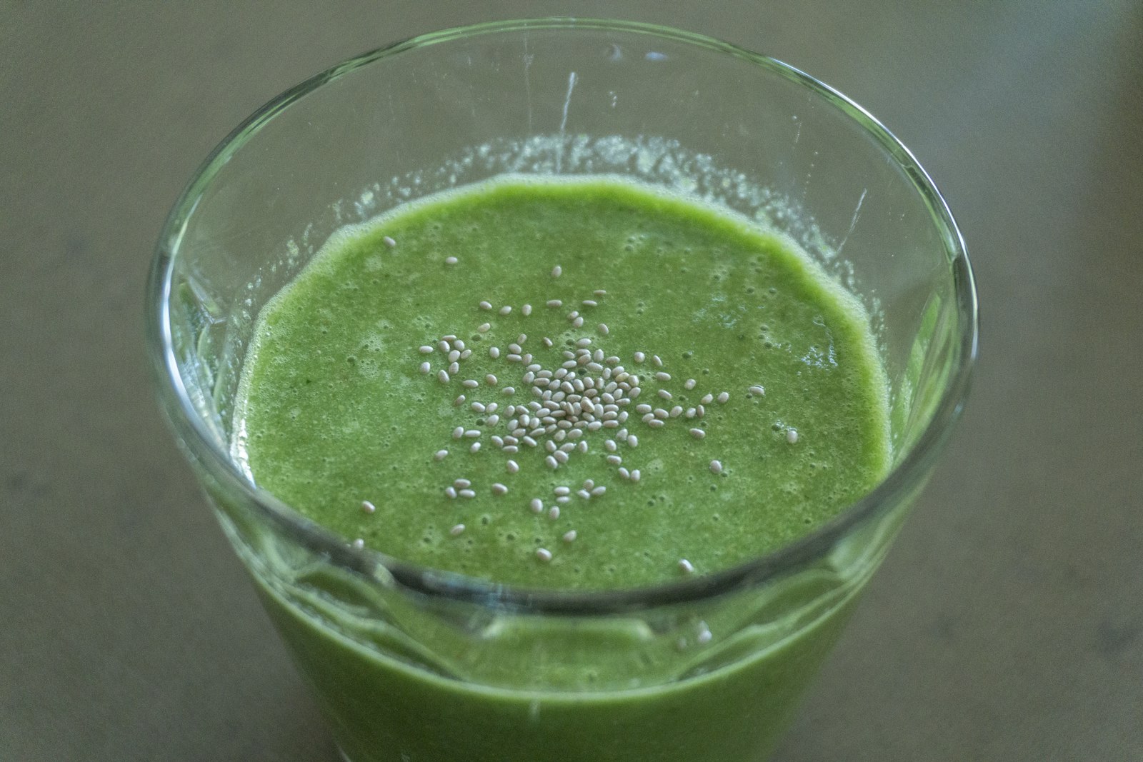 Glass topped with chia seeds