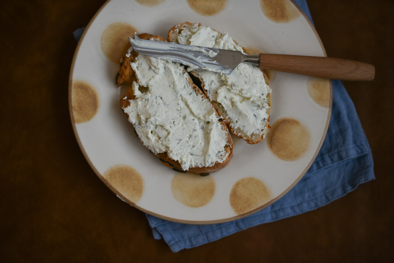 Whipped ricotta spread on a plate