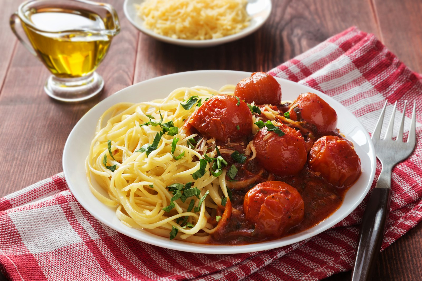 Spaghetti and meatballs in tomato sauce