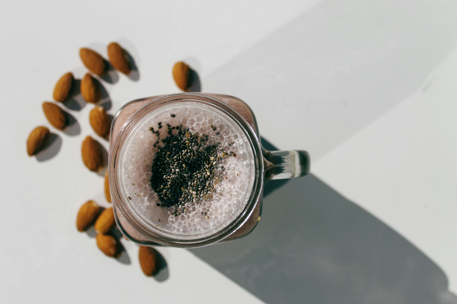 Creamy almond drink with chia seeds and almonds