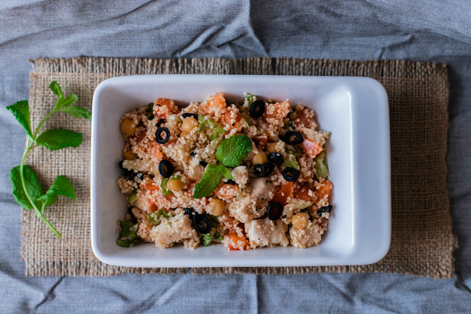 Mediterranean couscous with olives, tomato and mint