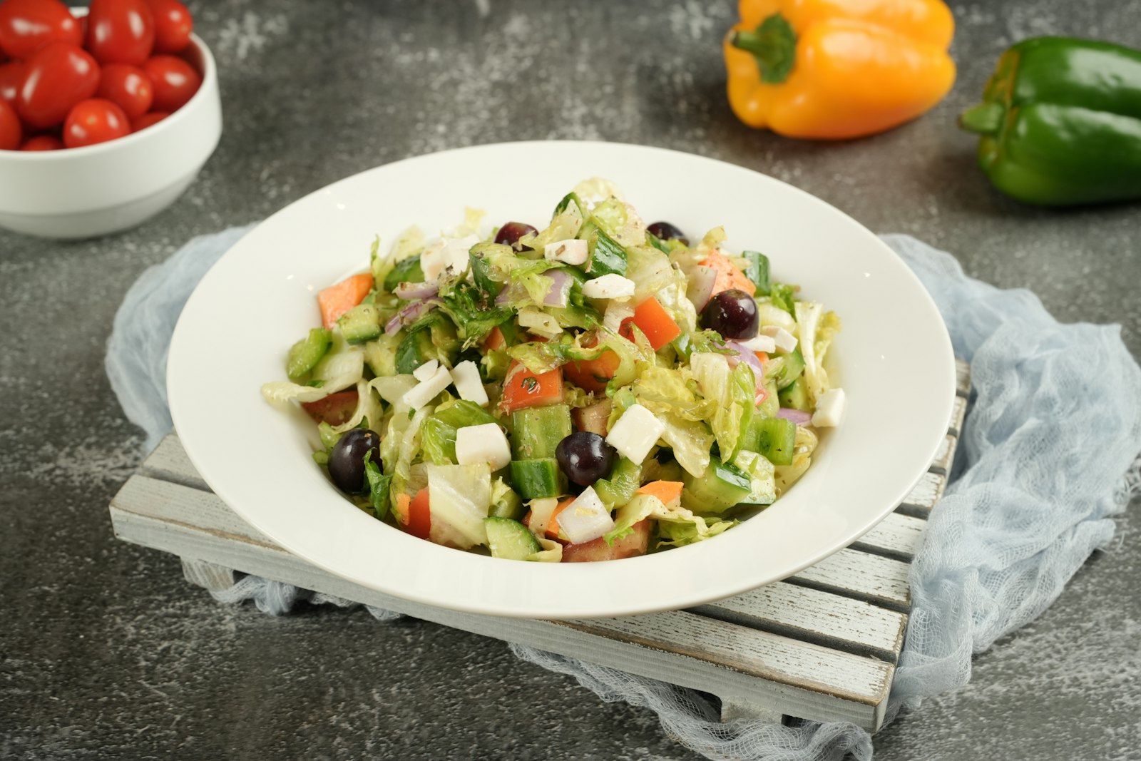 Greek chopped vegetables with olives and feta