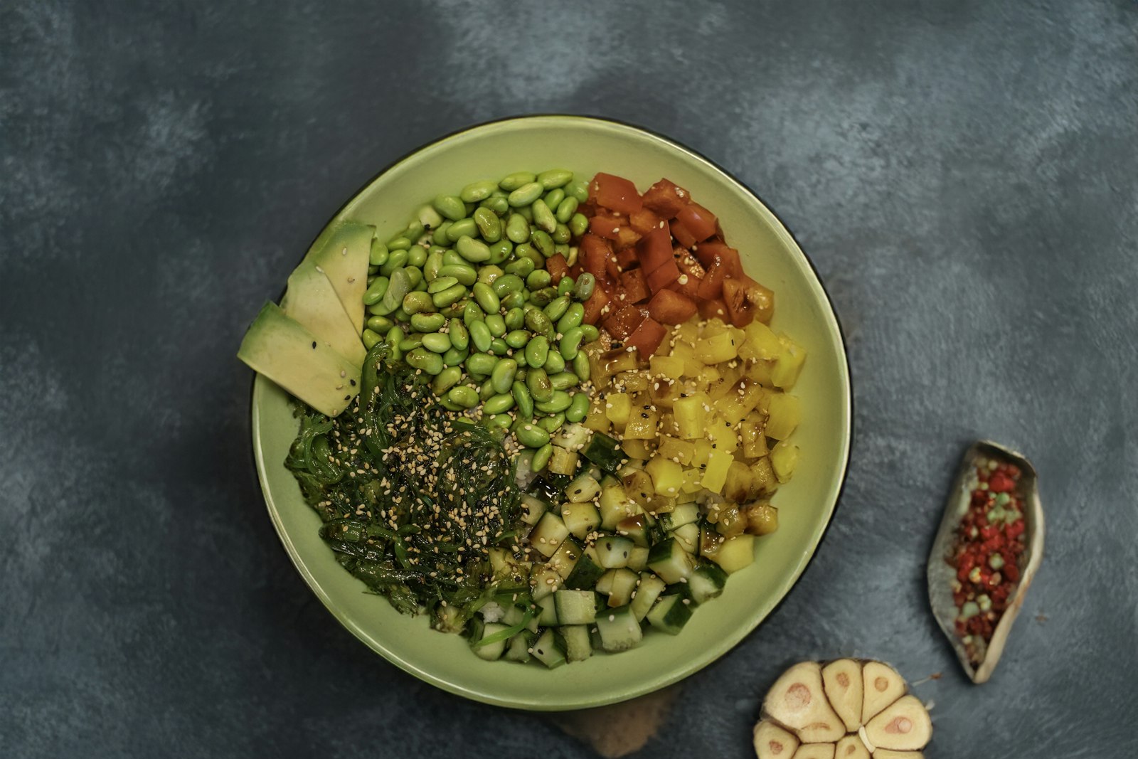 Foods for sleep: edamame bowl with corn and peppers