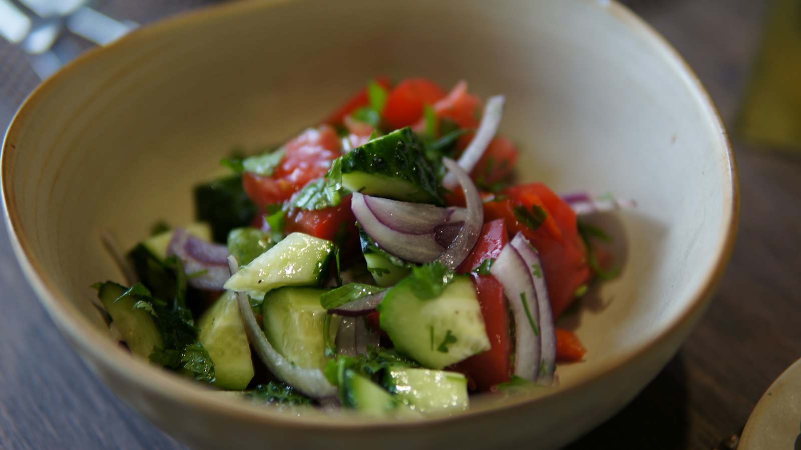 Classic Indian kachumber with cucumber and onion