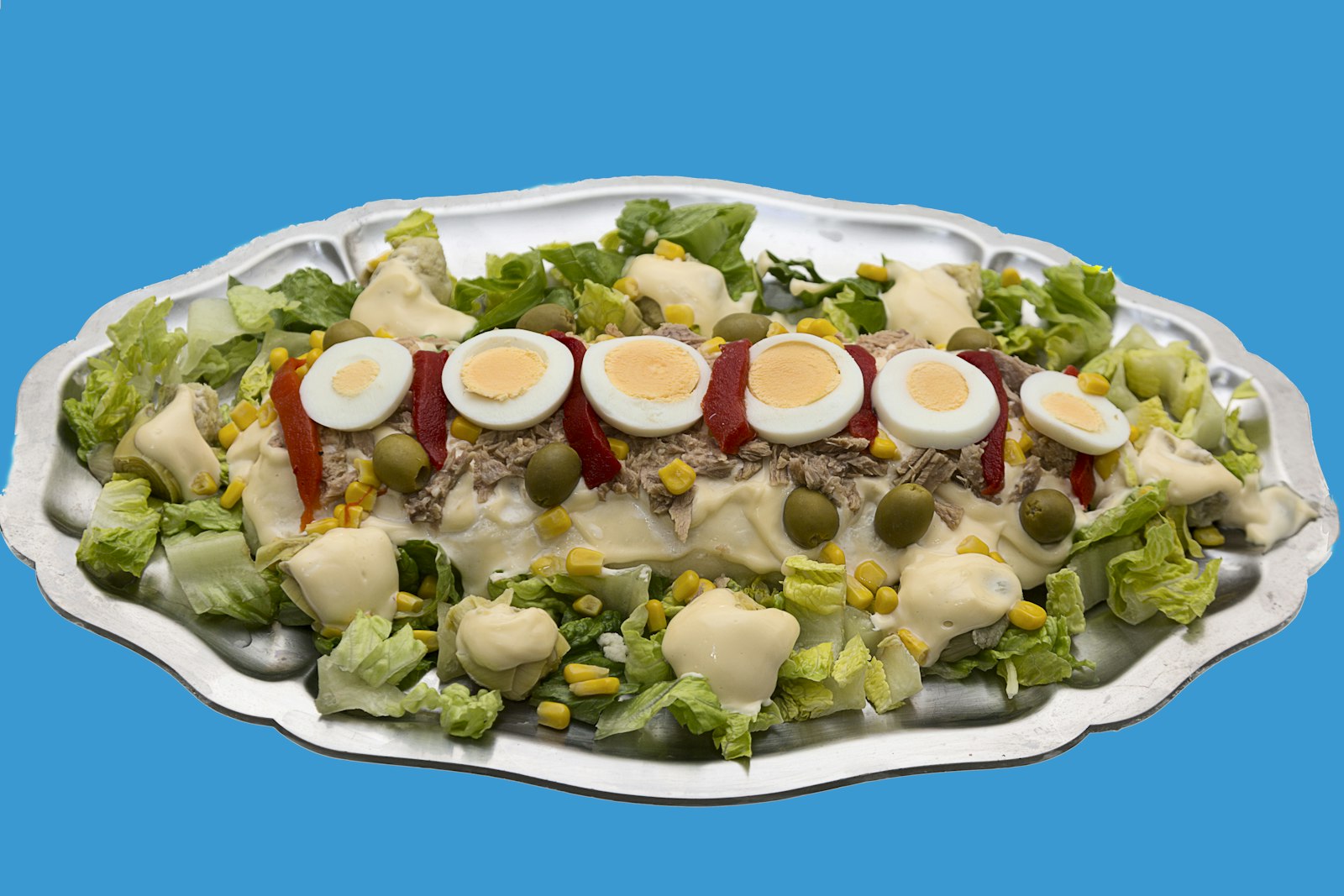 Russian Olivier salad on a platter