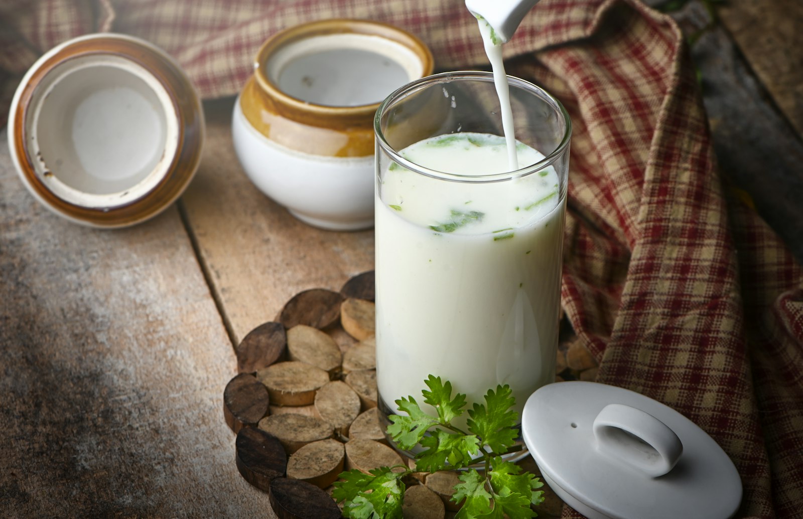 Ayran yogurt drink with fresh mint