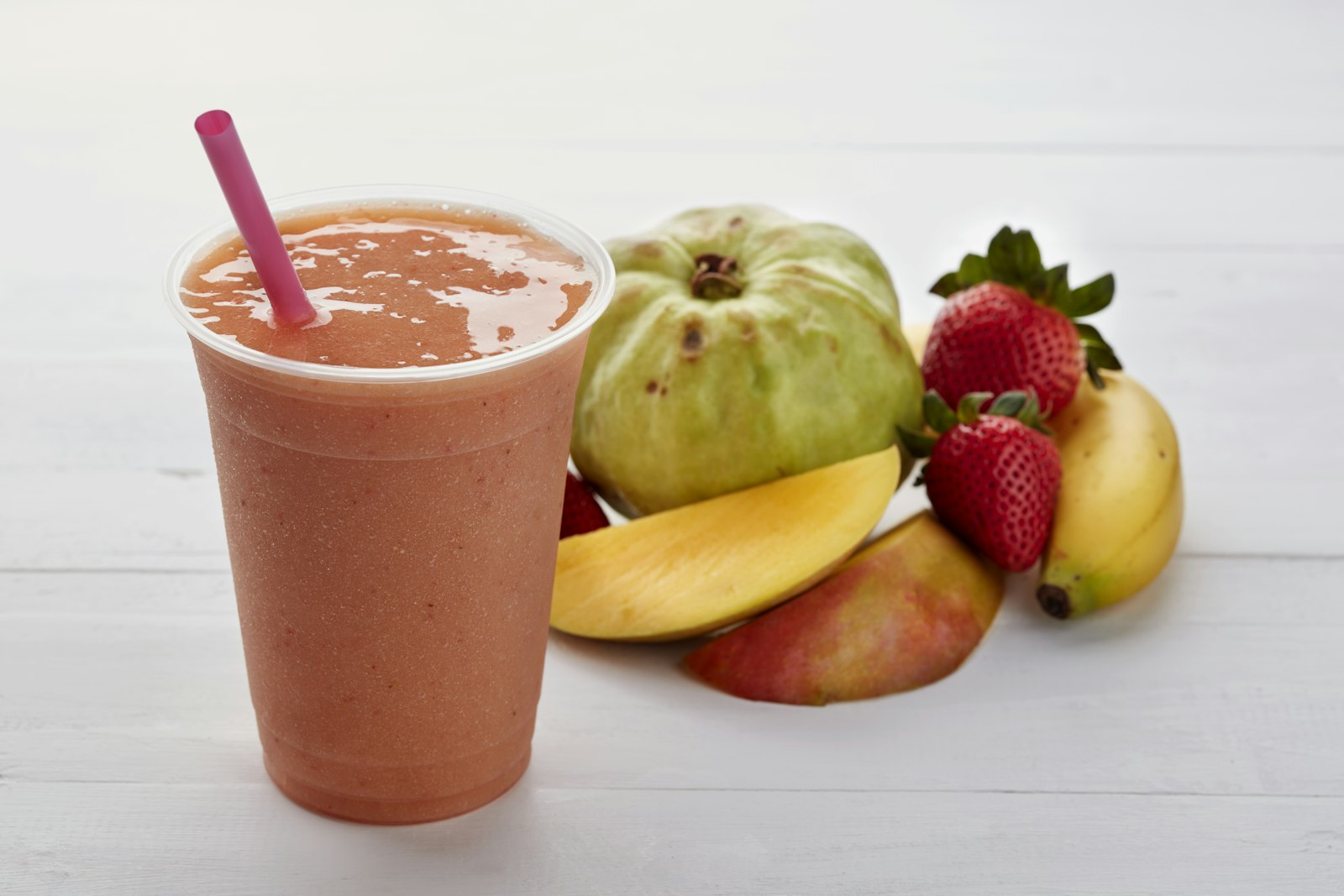 Peach lassi with fresh fruit