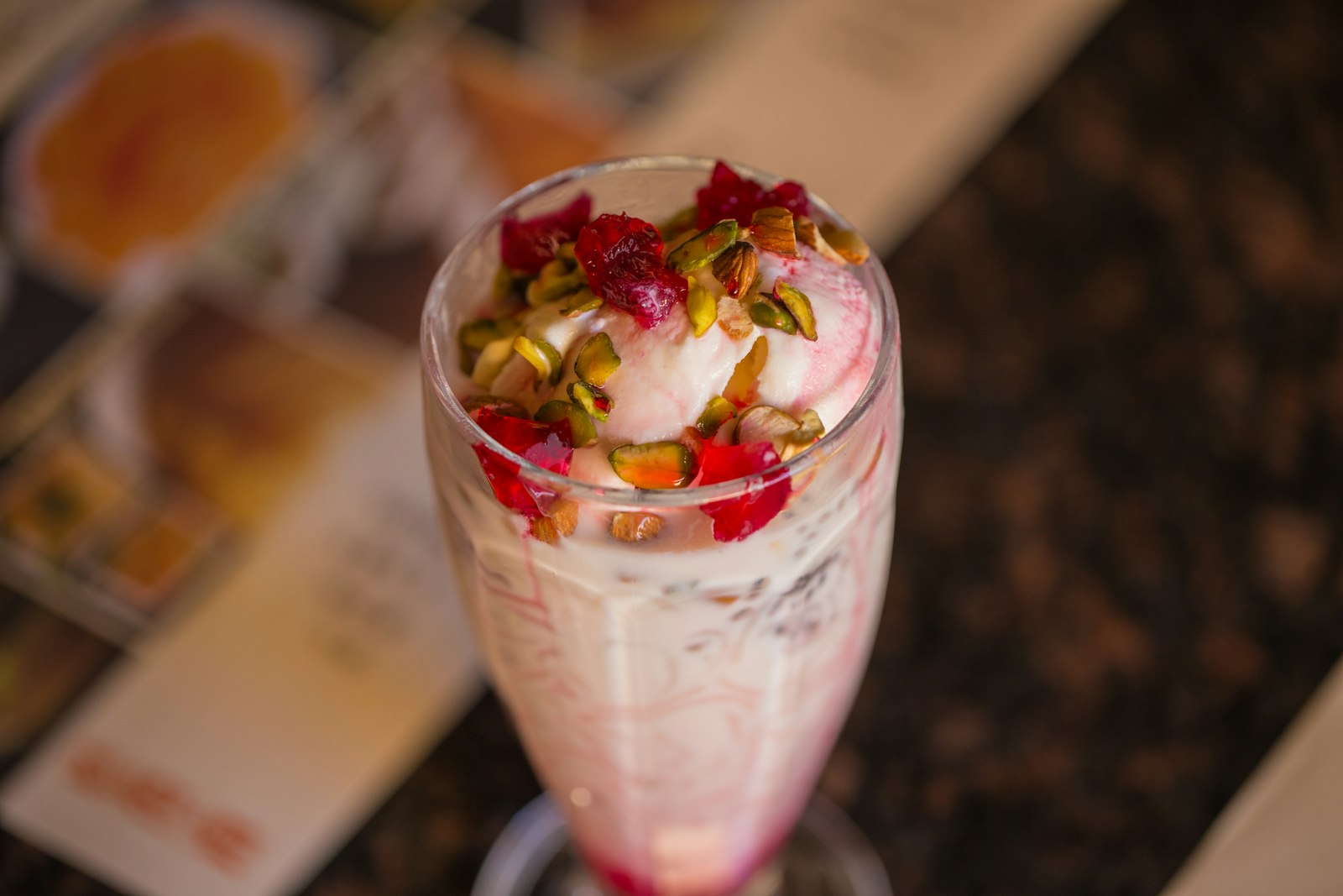 Strawberry pistachio yogurt shake