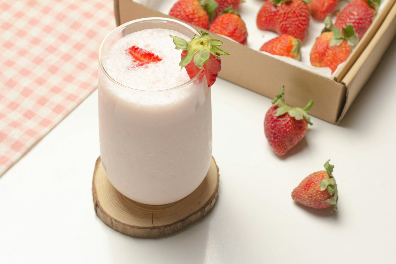 Strawberry lassi yogurt drink in a glass