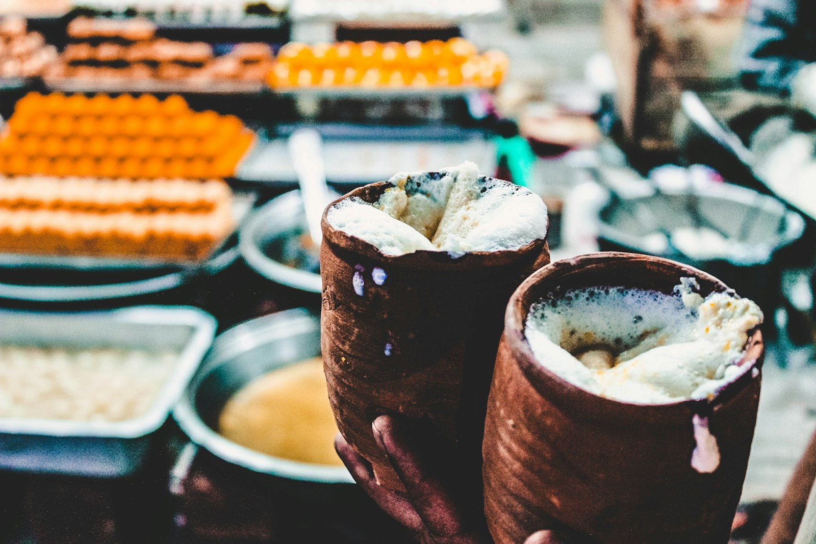 Sweet lassi in a clay cup, one of the classic yogurt drinks