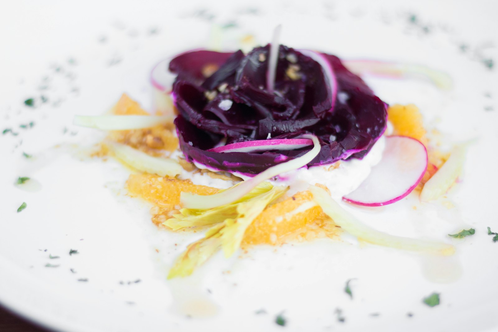 Spiralized salad from beet recipes with fresh vegetables