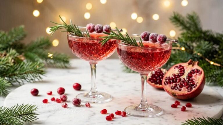 Holiday mocktails: sparkling pomegranate cranberry drinks with rosemary