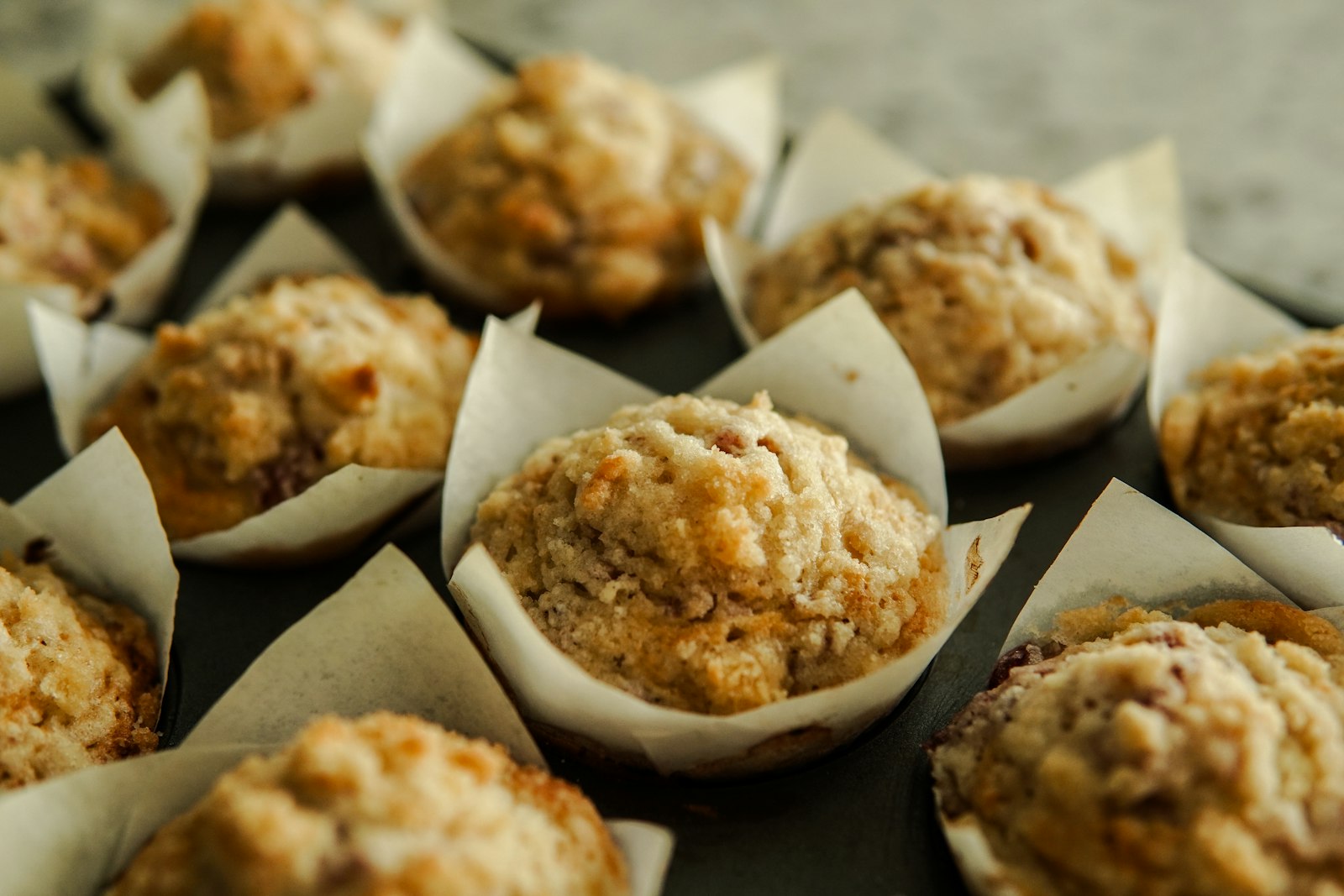 Banana oat muffins in paper liners