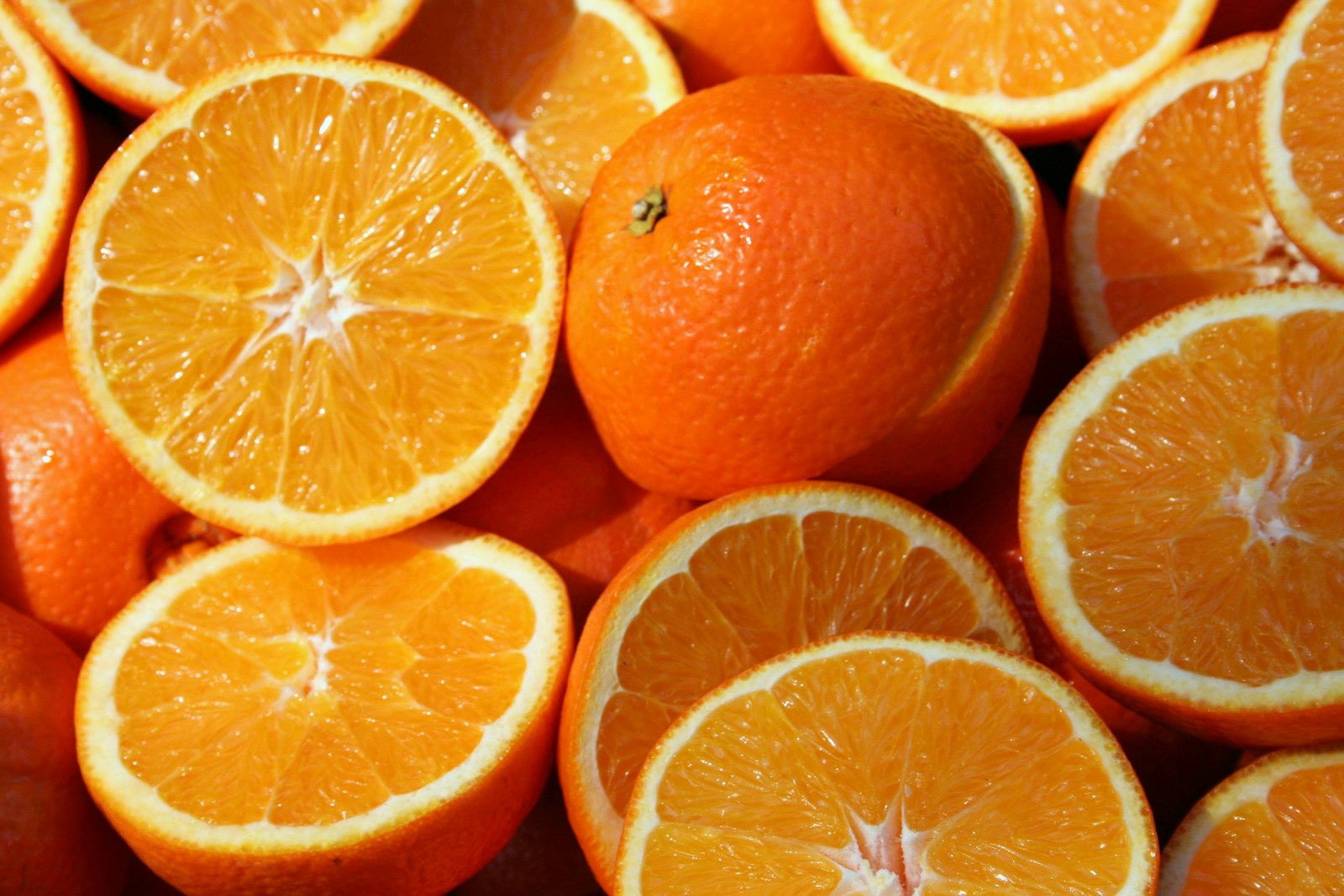 Juicy orange halves, bright brain foods
