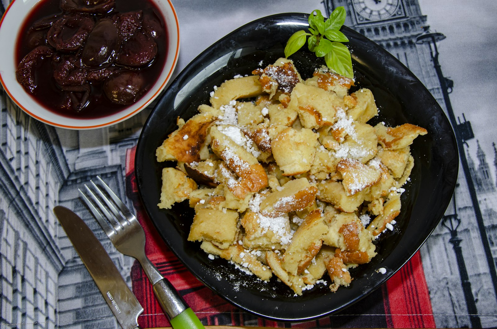 Baked French toast casserole in a cast iron skillet