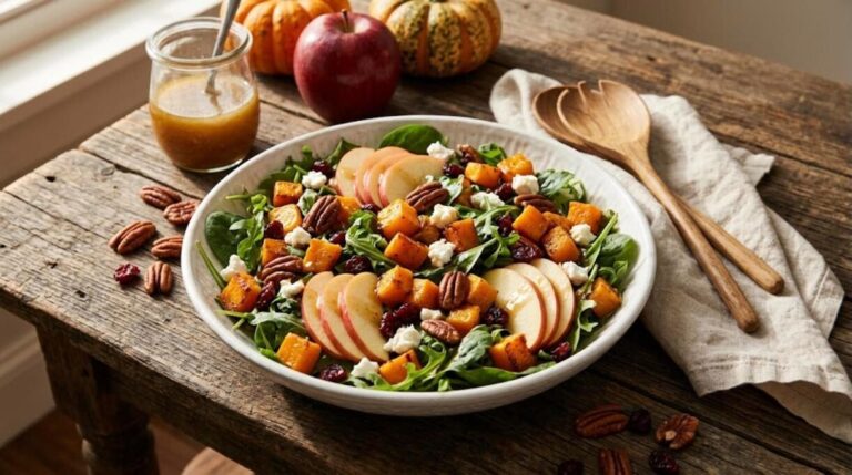 Harvest fall salads with roasted squash, apples and pecans