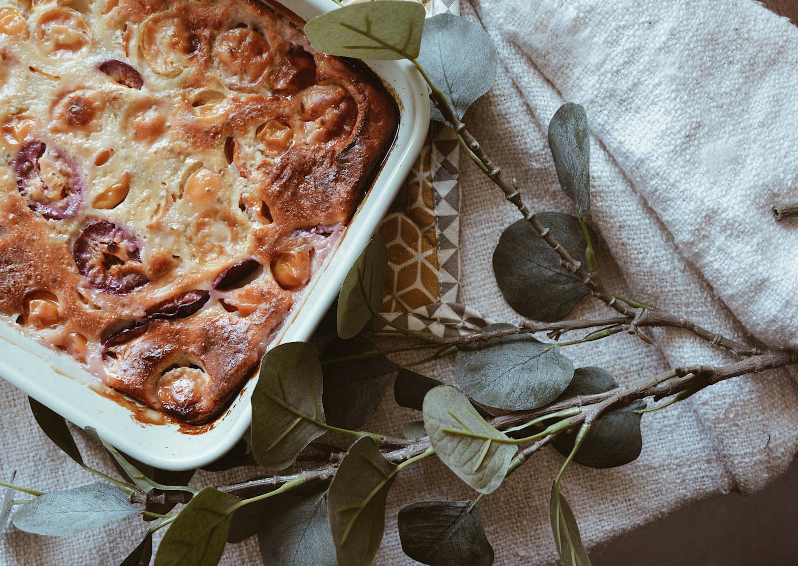 Apple bread pudding in a baking dish