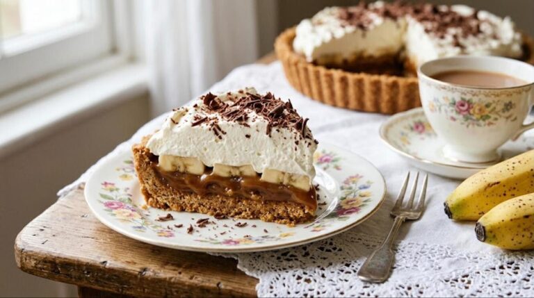 Banoffee pie with bananas, toffee and whipped cream