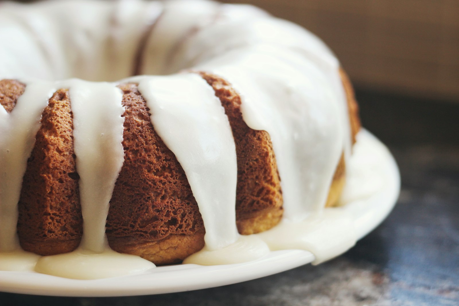 Sour cream bundt with a thick white glaze