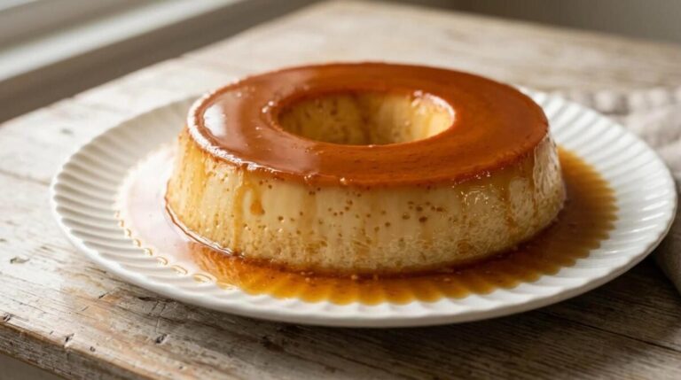 Caramel desserts: a homemade caramel flan in a pool of golden sauce