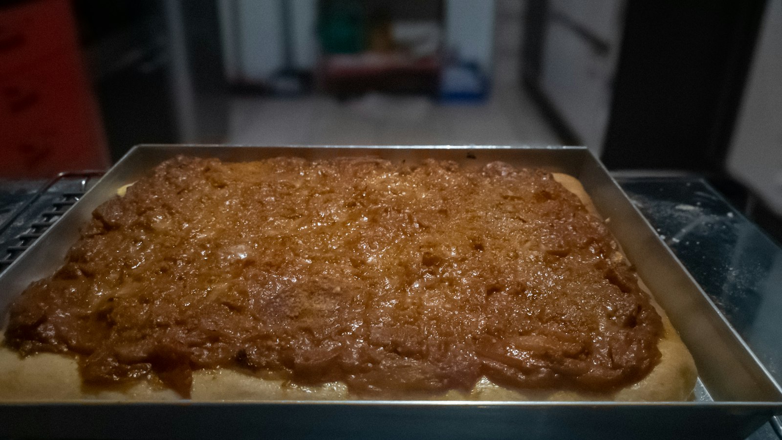 Filipino cassava cake baked in a tray