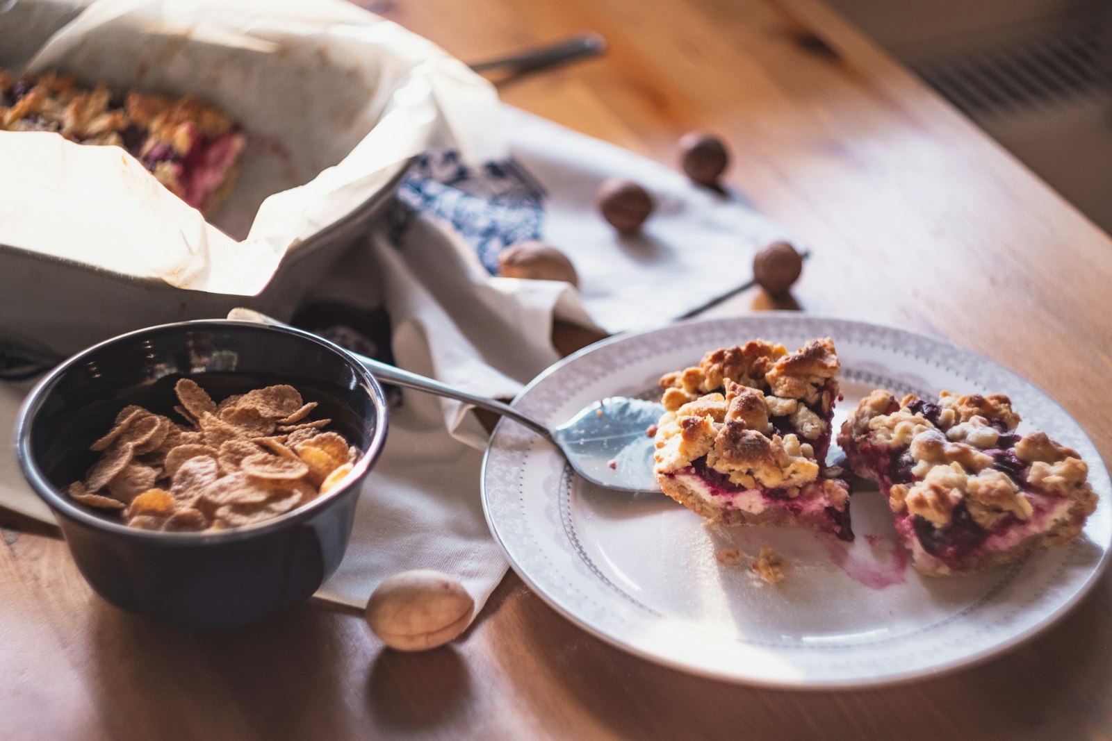 Cherry dessert in small bowls with spoons