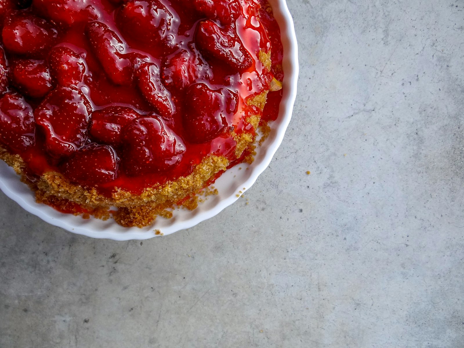 Strawberry rhubarb crisp in a baking dish