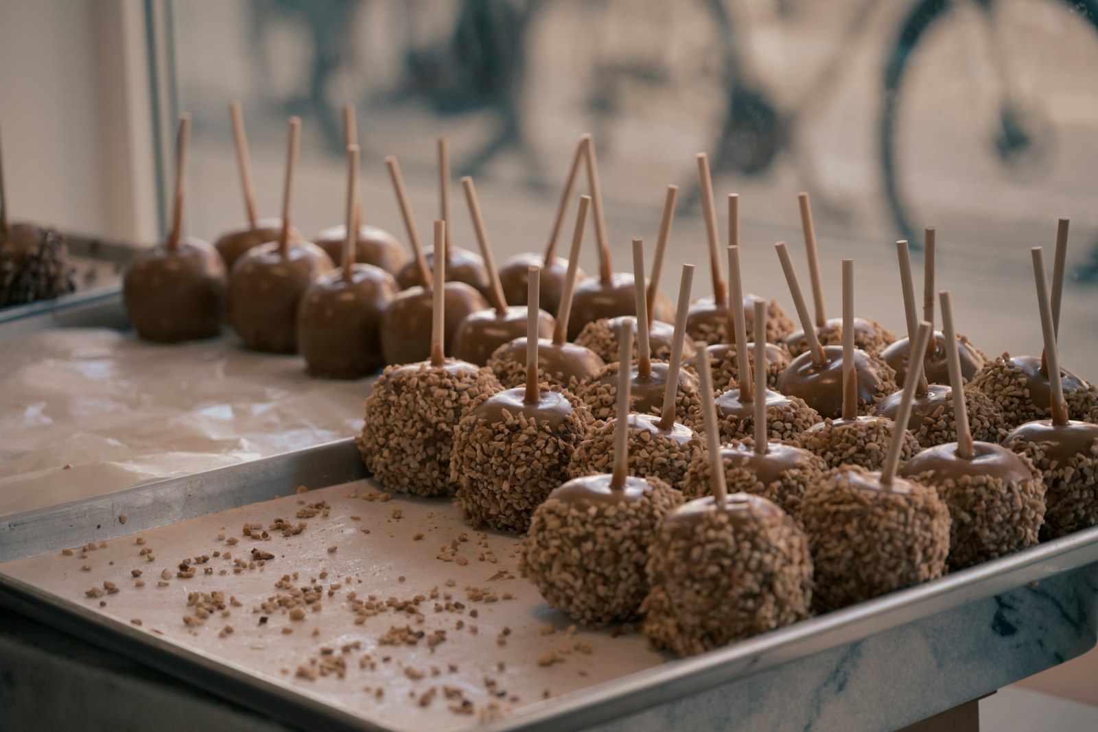 Chocolate caramel apples on sticks