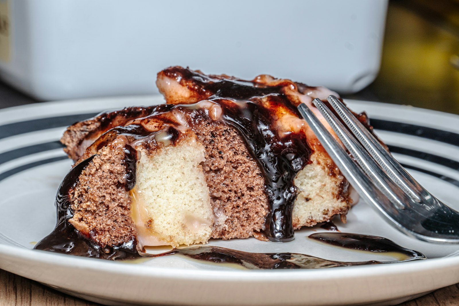 Chocolate bread pudding with sauce