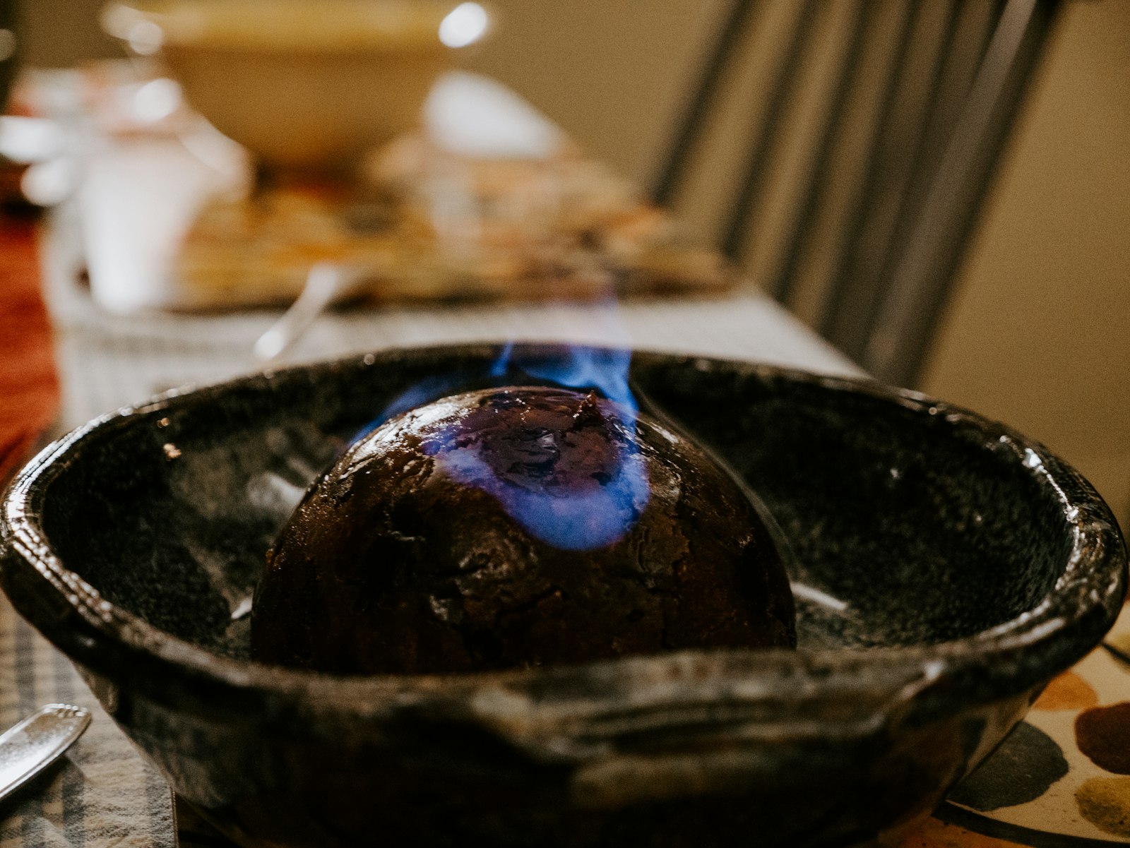 Flaming holiday plum cake