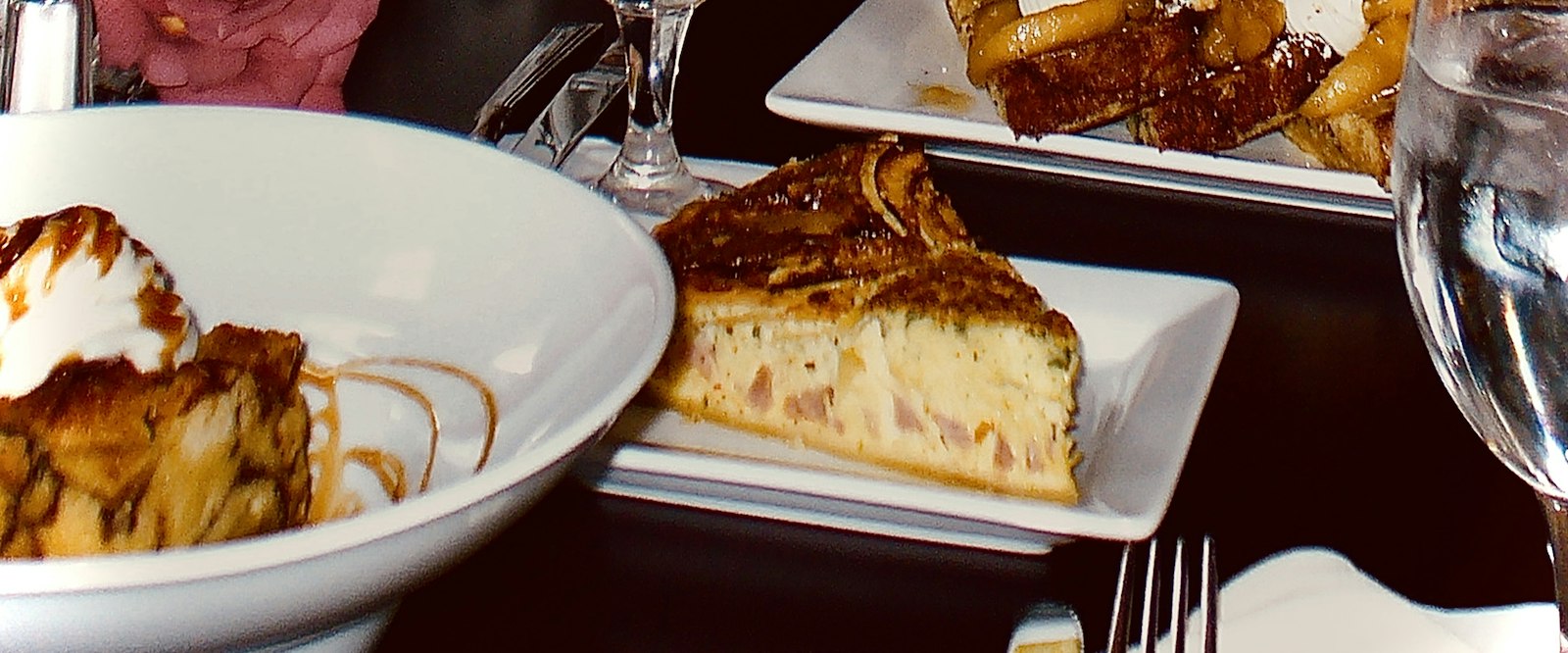 Slices of classic bread pudding on a plate