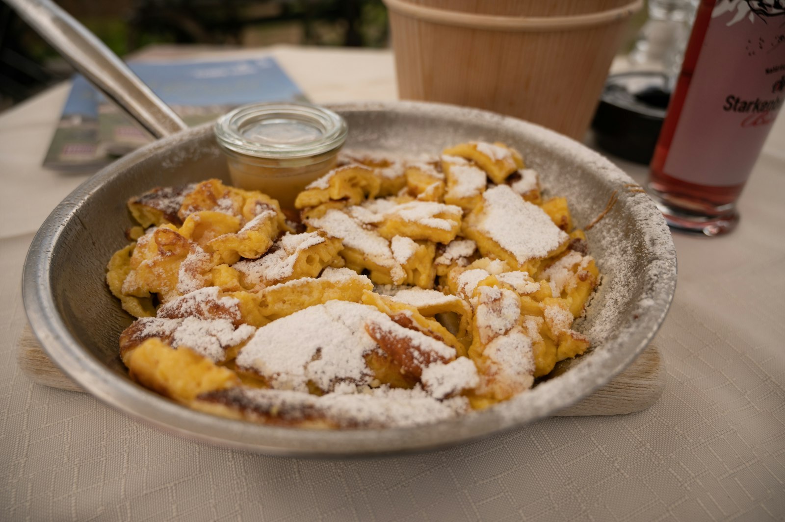 Kaiserschmarrn torn pancake in a pan