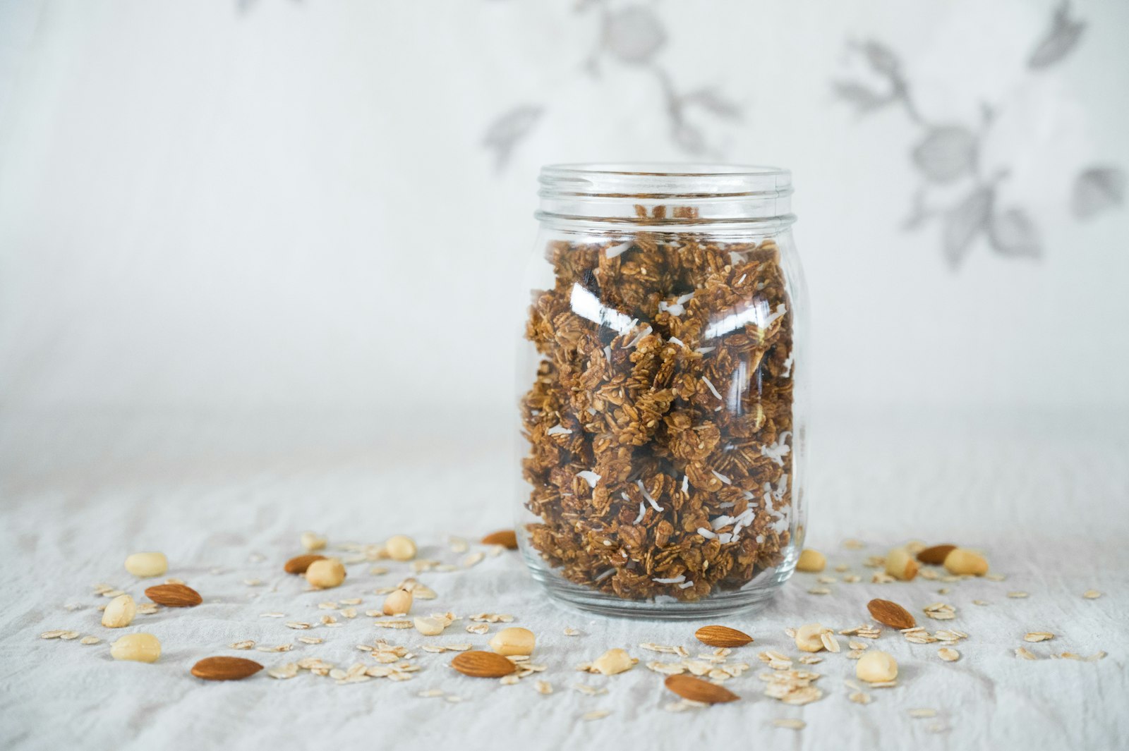 Glass jar filled with homemade granola
