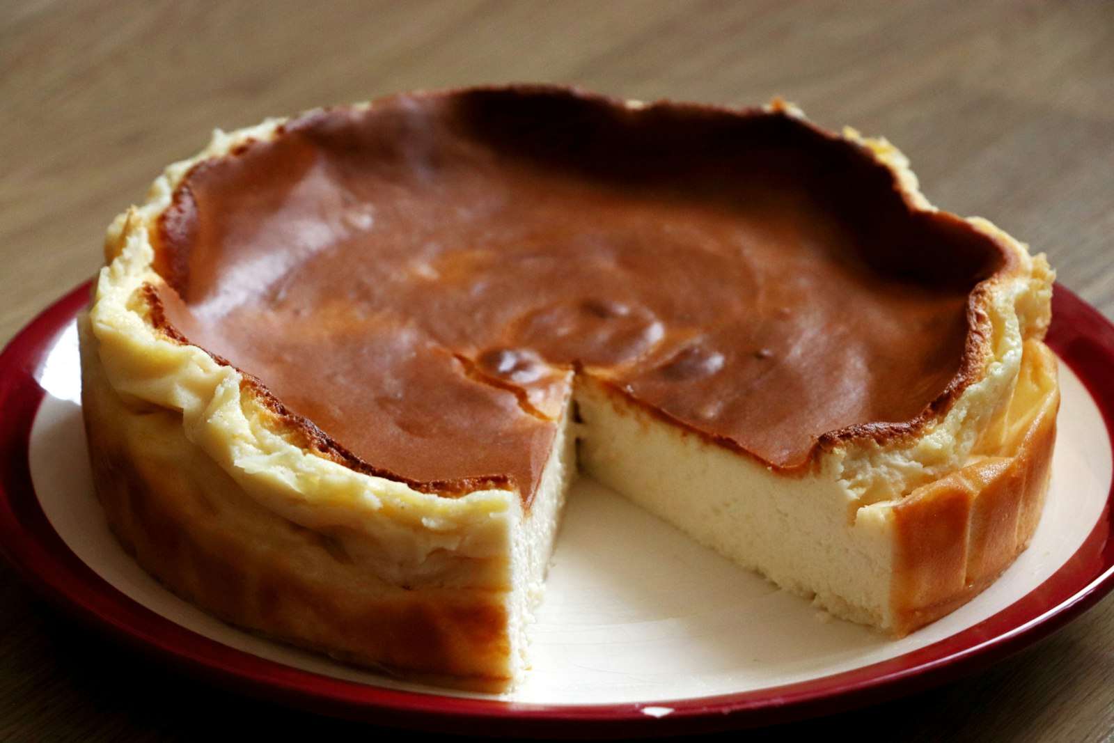 Greek yogurt cheesecake with a golden top